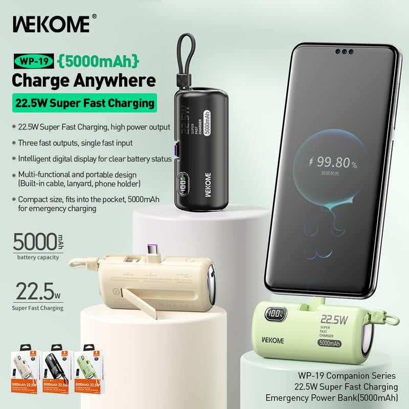 22.5W Fast Charging Power Bank 5000Mah - No Cables Needed Portable Charger with LED Display for Iphone Android Smartphones .The Second Battery of the Mobile Phone
