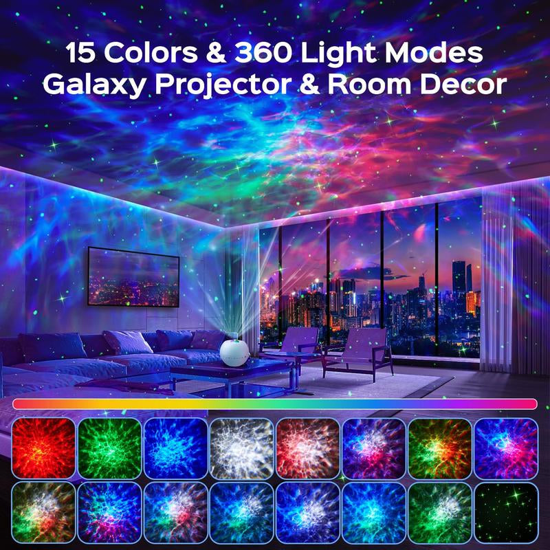 Star Projector Galaxy Light,15 Color+15 White Noise+Bluetooth Galaxy Projector for Bedroom