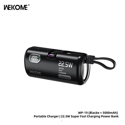 22.5W Fast Charging Power Bank 5000Mah - No Cables Needed Portable Charger with LED Display for Iphone Android Smartphones .The Second Battery of the Mobile Phone