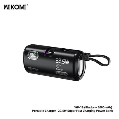 22.5W Fast Charging Power Bank 5000Mah - No Cables Needed Portable Charger with LED Display for Iphone Android Smartphones .The Second Battery of the Mobile Phone
